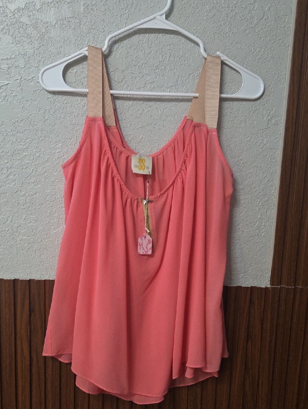 Simply Southern Coral Cami with Beige Wide Straps